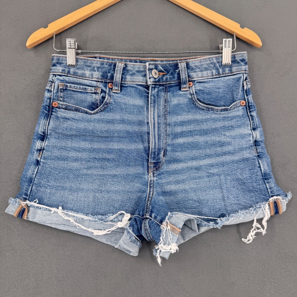 American Eagle Mom Shorts Women 6 Blue Denim High Waisted Frayed Hem Casual Boho